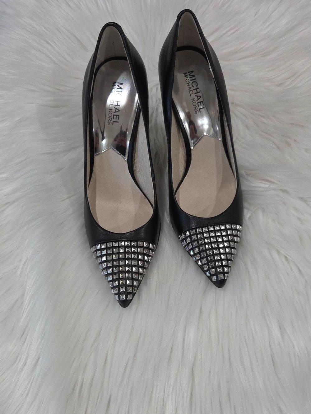 Michael Kors Black Pointed Toe Pumps with Silver Stud Accents